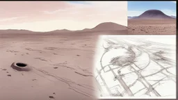 sketch drawing a ufo crash landing site in the nevada desert