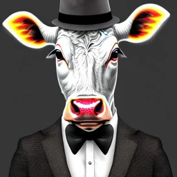 A cow wearing a suit and tie