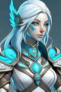 air genasi blue skin female cleric with feather in hair