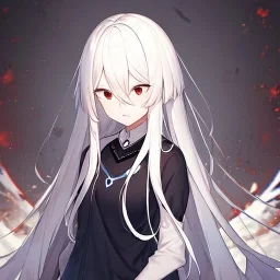 small girl, dead eyes, emotionless face, long white hair, short, cute