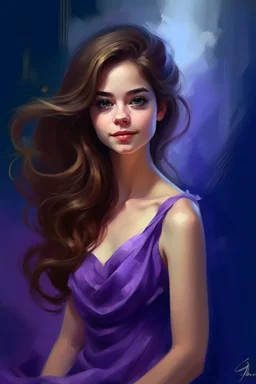 Create A beautiful girl with A purple dress. Digital painted, beautiful, barbieface, big Sue’s, Inspirated by John Lund,