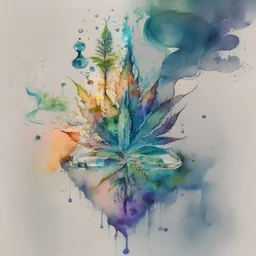 Create a visually captivating water colour sketch that fills the entire canvas with elements represents the different stages of addiction and recovery, incorporating symbolic imagery of weed, smoke, and crushed weed.