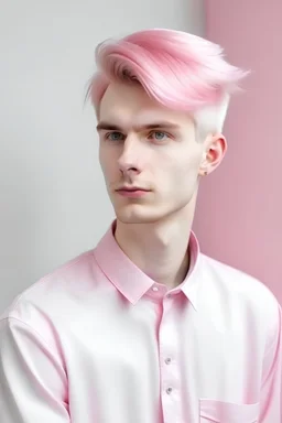 Portrait a tall, healthy, pink lipa, white color, perfect hair boy of 26 years