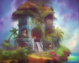 mystical house on a hot tropical island, fantasy art,