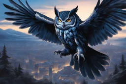 Symbiote Owl in 8k solo leveling shadow drawing, symbiote effects, blue lights, sky , intricate details, highly detailed, high details, detailed portrait, masterpiece,ultra detailed, ultra quality