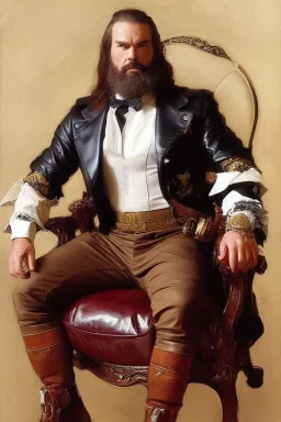 beefy macho man sitting on a leather armchair, simple, by John Singer Sargent, james gurney, justin gerard, john william waterhouse, highly detailed, artstation