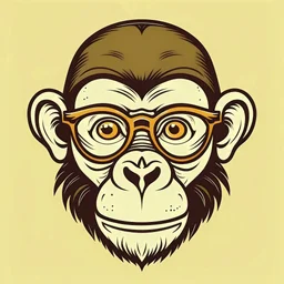 make a simple vector image of a monkey wearing glasses. Image should include full face only. Background should be transparent