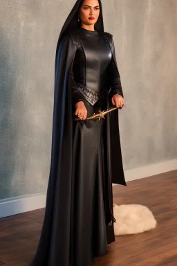 woman, black leather gown, evil godmother, old