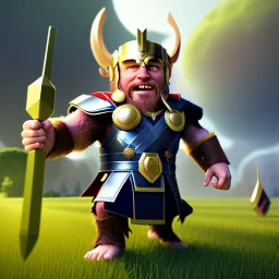 Clash of clans art style of a cute thor, full body, by mobeius, au naturel, hyper detailed, digital art, trending in artstation, cinematic lighting, studio quality, smooth render, unreal engine 5 rendered, octane rendered, art style by klimt and nixeu and ian sprigger and wlop and krenz cushart