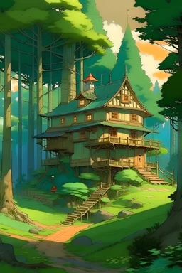 a house in a forest, ghibli style