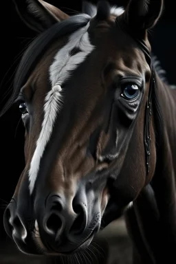 Horse with photo-realistic eyes, scary