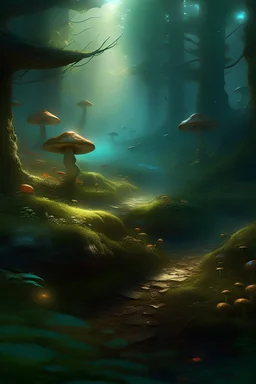 Photorealistic Image: "An enchanted forest at dusk, with towering ancient trees covered in bioluminescent moss and glowing mushrooms casting an ethereal glow. The forest floor is carpeted with vibrant wildflowers and a gentle mist hangs in the air, giving the scene an otherworldly ambiance. The image should be a digital illustration in a hyperrealistic style, reminiscent of the works by artist Jonas De Ro. The camera should capture the scene from a low angle to emphasize the grandeur of the tree