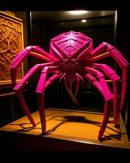 A magenta arcane elemental spider painted by Frank Lloyd Wright