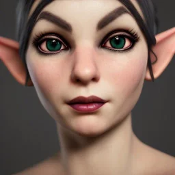 gothic female elf, elf portrait, portrair, elf head, elf face, big eyes, smile, fantasy, happy, 8k resolution, high-quality, fine-detail, fantasy, incredibly detailed, ultra high resolution, 8k, complex 3d render, cinema 4d