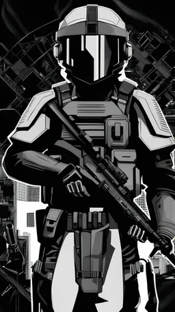 teenager male dressed with futuristic black tactical gear