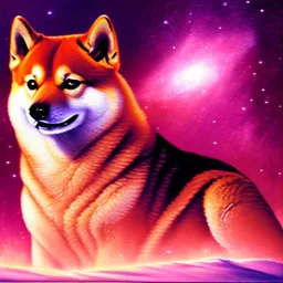 three shiba inus with glowing auras