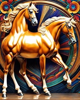 Beautiful Palomino horse colorful art Deco, full body, amazing artwork, hyper detailed, ultra maximalist quality, 12k