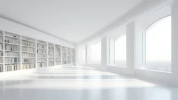 New white library interior with sunlight. Decor and desing concept. 3D Rendering