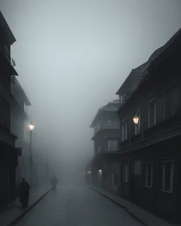 Dark street life creepy fog colours strong texture nightmare 8k artistic Photography volumetric light, Yves Tanguy Max Ernst Gustav Klimt chaos fool