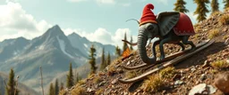 elephant ant hill with a weird funny hobgoblin gnome ski jumping