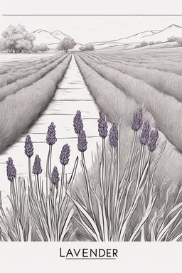 outline art of Lavender only black and white, no colour , White background. sketch style, clean line art, white background, no shadow and clear, no people, no colour, for book