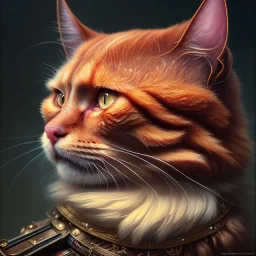 A beautiful portrait of ginger old cat by sandra chevrier and, greg rutkowski and wlop, red color scheme, high key lighting, volumetric light, digital art, highly detailed, fine detail, intricate, ornate, complex, octane render, unreal engine, photorealistic