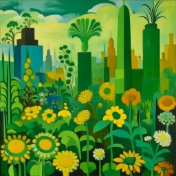 A green flower garden in the sky painted by Lyonel Charles Feininger