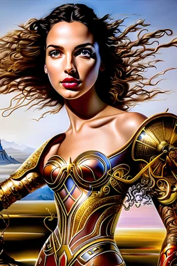 art by Patrick Woodroffe in the style of Salvador Dali, Gal Gadot, HD 4K, scientific detail