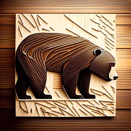 combine textured wood with stylized shape of a bear, letterpress style, minimalistic, clean