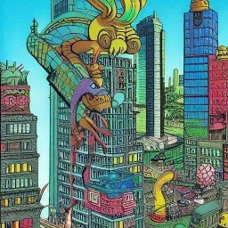 kaijus detroying a city by jim woodring