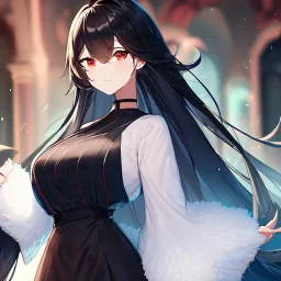 Clear focus, high resolution, black long fluffy hair, red eyes, wearing a detailed outfit