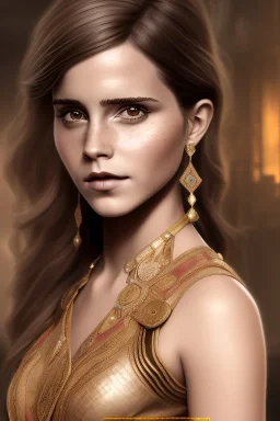 wonderful Emma Watson woman, wearing indian clothes, long black hair, 4k, many details, very realistic, render, fog particles,