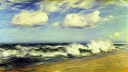 Sunny day, clouds, sea waves, seashore, max liebermann painting