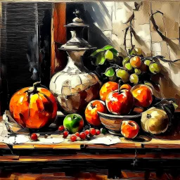 still life oil painting heavy impasto