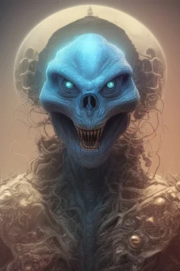 blue alien, cracks in the head, evil, Asian eyes, weapons, blood, 8k, finely detailed, photo realistic, Boris Vallejo style turquoise skull head gold dragon space alien rain skeleton silver helmet Black background