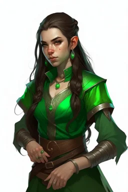 teen woman half orc with emerald clothing