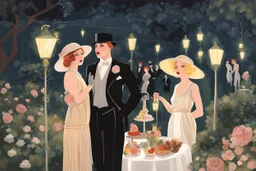 a decadent garden party in the 1920s at night, by artist "Ingrid Umber",by artist "Sienna Lamberts"