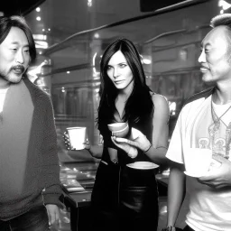 Courtney Cox, Courtney Love and Ken Watanabe chatting happily over coffee