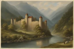 fortress beside a river in the mountains