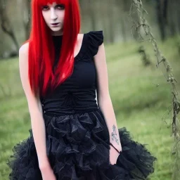 raluca granola, white male, pretty girl face, red haired, skinny, dress like gothic