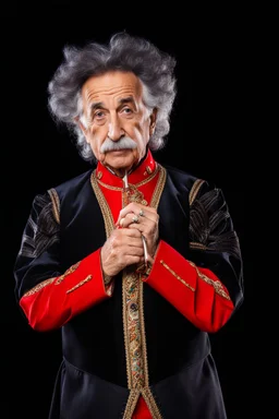 Einstein i n Azerbeyjan traditional costum color full ,upper body ,blury background ,closeup ,sharp focus