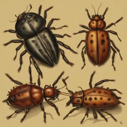 three ticks, bugs, tickbugs, they are wrestling on a bed, beautiful art