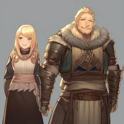 A nord male battlemage from Skyrim, full plate nordic armor, blond hair of medium length, hearty, smiling, thick short beard