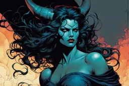 create a terrifying, ethereal, otherworldly seductive ancient female succubus , in the comic book art style of Mike Mignola, Bill Sienkiewicz, John Romita Jr., Leonardo Romero, Simone D'ARMINI, and Jean Giraud Moebius, with highly detailed and sharply defined feminine facial features , finely penciled and inked , dramatic natural lighting