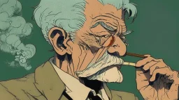 Old man smoking comic style