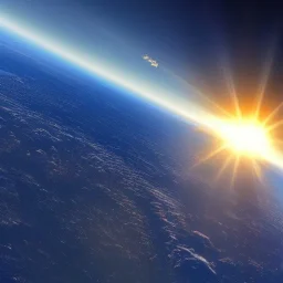 the sun rising over earth from space