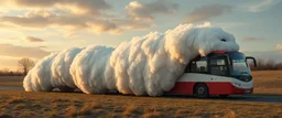 long fluffy slinky cloud snake with a sheeps head bus