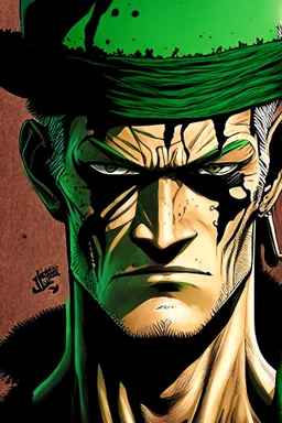 A comic portrait of Zoro, from che One Piece anime