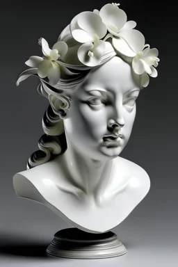 busto de mulher com cabeça de flor orquidea