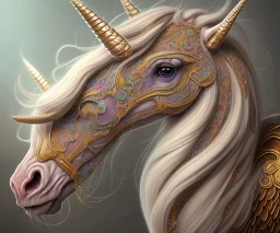 Portrait of unicorn, fantasy art, highly detailed, intricate color patterns on wings, soft studio lighting, background 64k